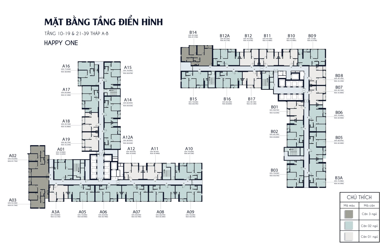 Ảnh minh họa: Mặt bằng tầng 10 - 19 dự án Happy One Mori