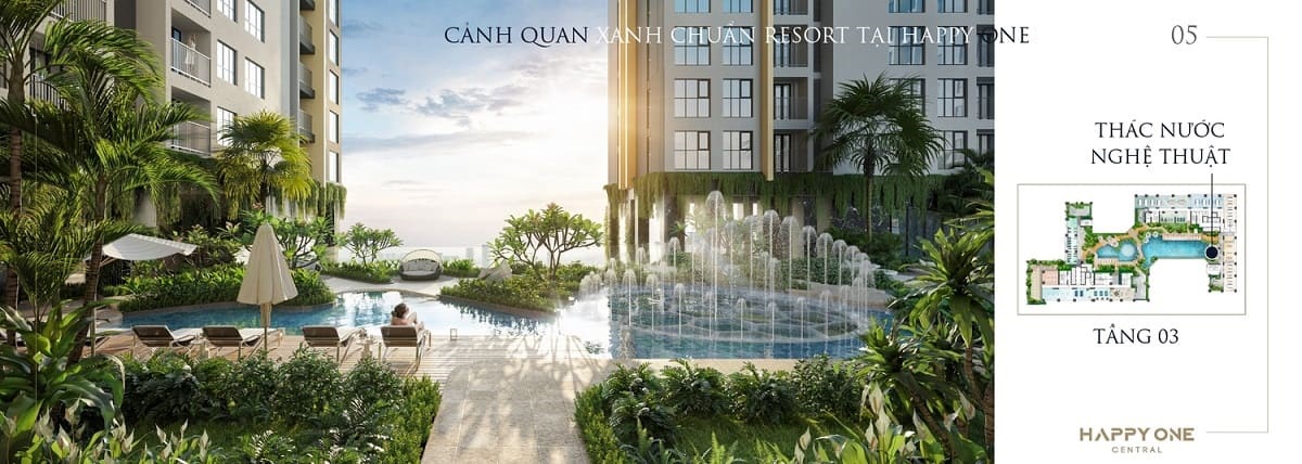 Ảnh minh họa: Thác nước nghệ thuật tạo cảnh quan dự án Happy One Mori