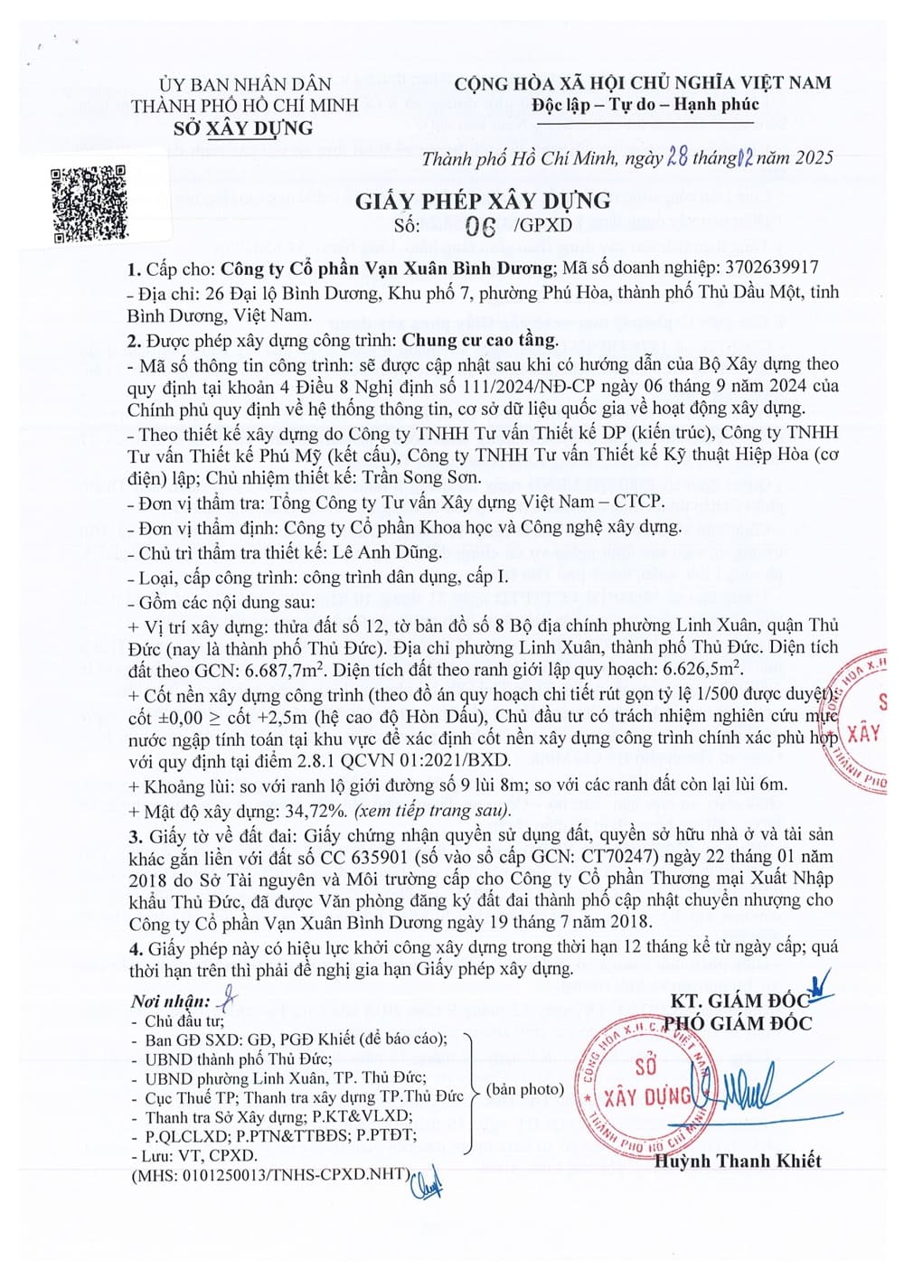 Giấy phép xây dựng dự án Happy One Sora